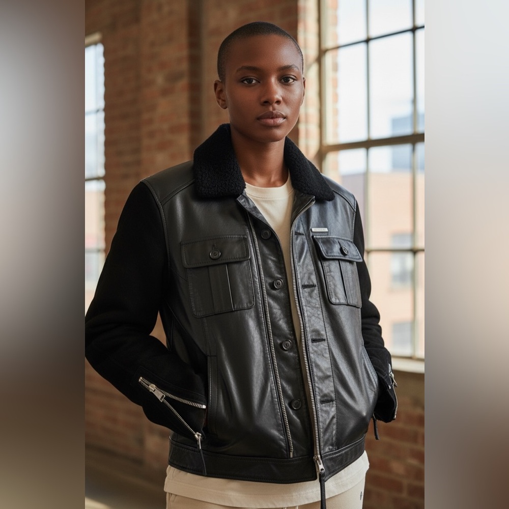 DSQUARED2 Black Leather Bomber Jacket
